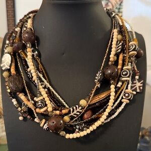 Bohemian Twelve Strand Multicolor Brown 16” Adjustable Beaded Necklace Beautiful